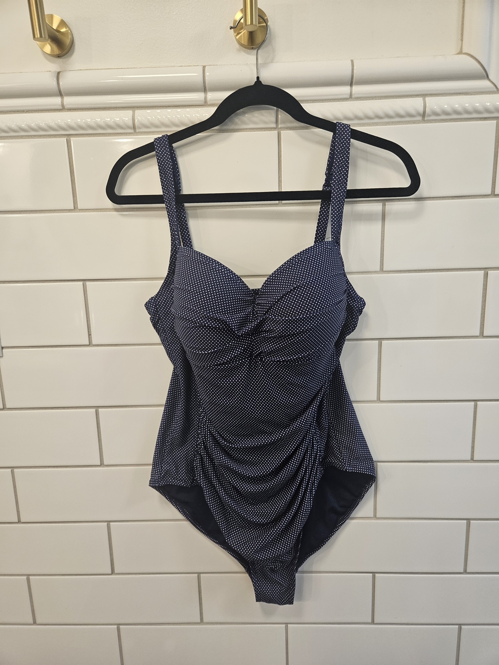 Navy Polka Dot Ruched One-Piece Swimsuit